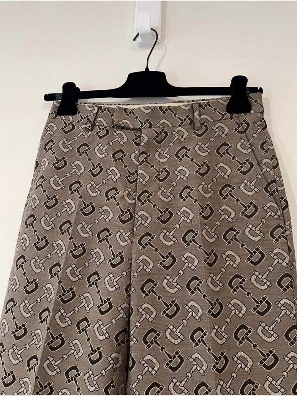Gucci Taupe Brown Monogram Pattern Men's Dress Pants